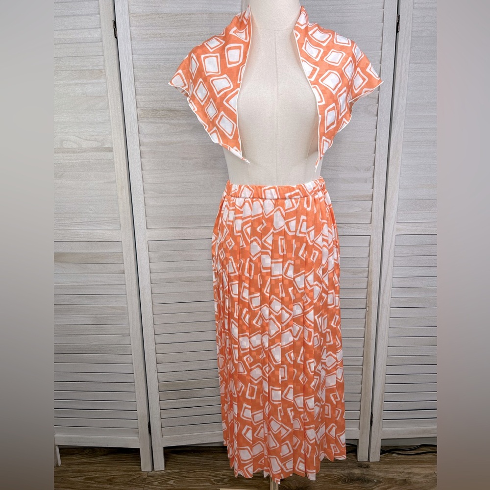 LESLIE FAY Vintage 70's Pleated Midi Skirt and Scarf-6